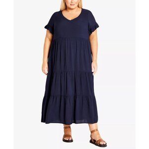 AVENUE Womens Casual Short Sleeves Cassandra Maxi Dress Navy Blue Size 18 NWT